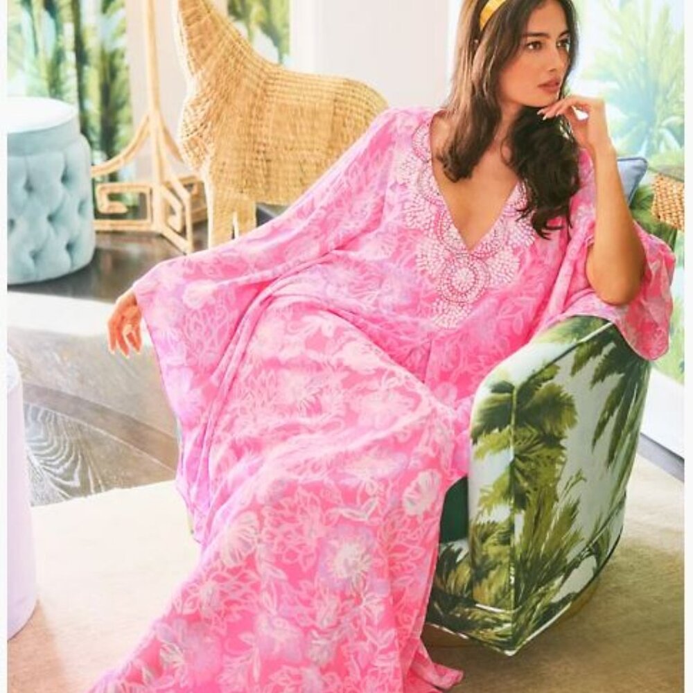 NWT $748 Lilly Pulitzer Mindy Beaded Silk Maxi Caftan Size 2